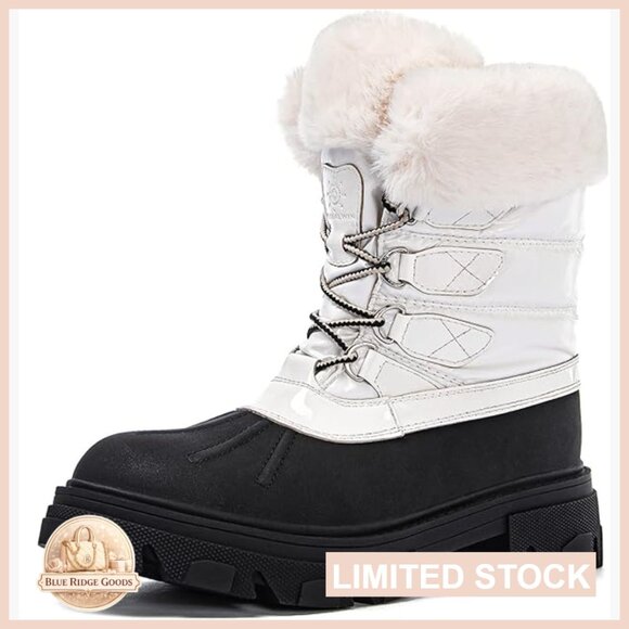 Faux Fur Ankle Booties Waterproof Snow Boots Lace-Up Outdoor Winter Shoes